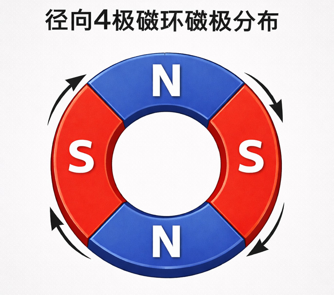 径向4极磁环磁极分布